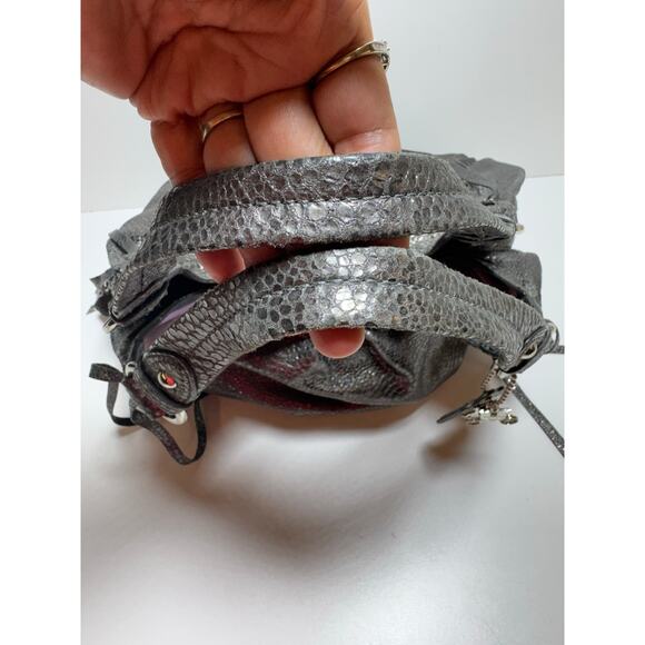 Coach Maggie Crinkle Gunmetal Silver Python Metallic Hobo Bag 13901 - Picture 8 of 15